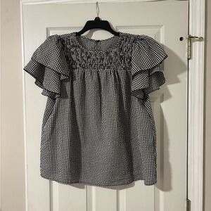 SHEIN Monochrome Gingham Ruffle Blouse
